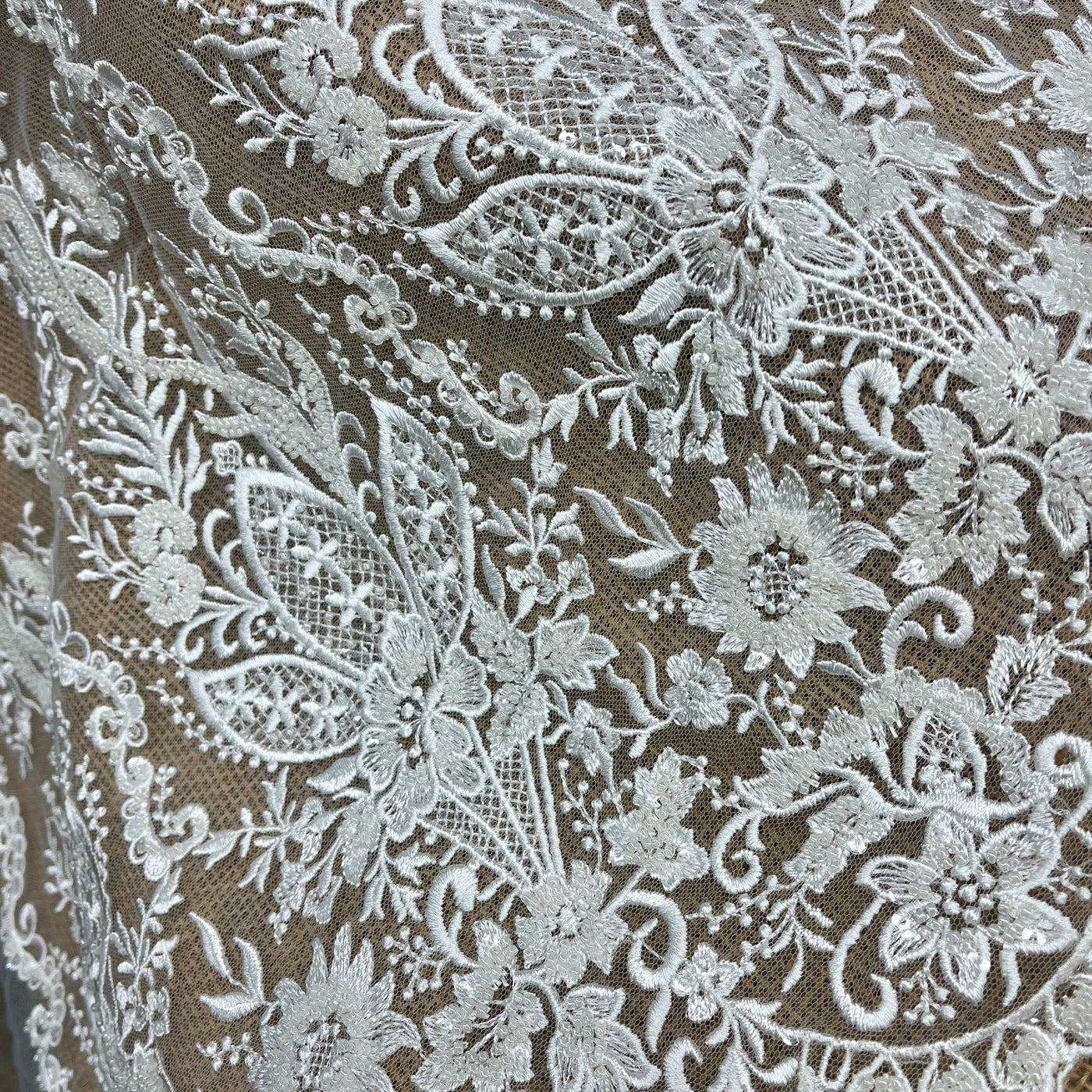 Beaded Lace Fabric Embroidered on 100% Polyester Net Mesh | Lace USA - GD-54129