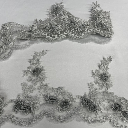 3D Floral Lace Trimming Embroidered on 100% Polyester Net Mesh | Lace USA - 21855W