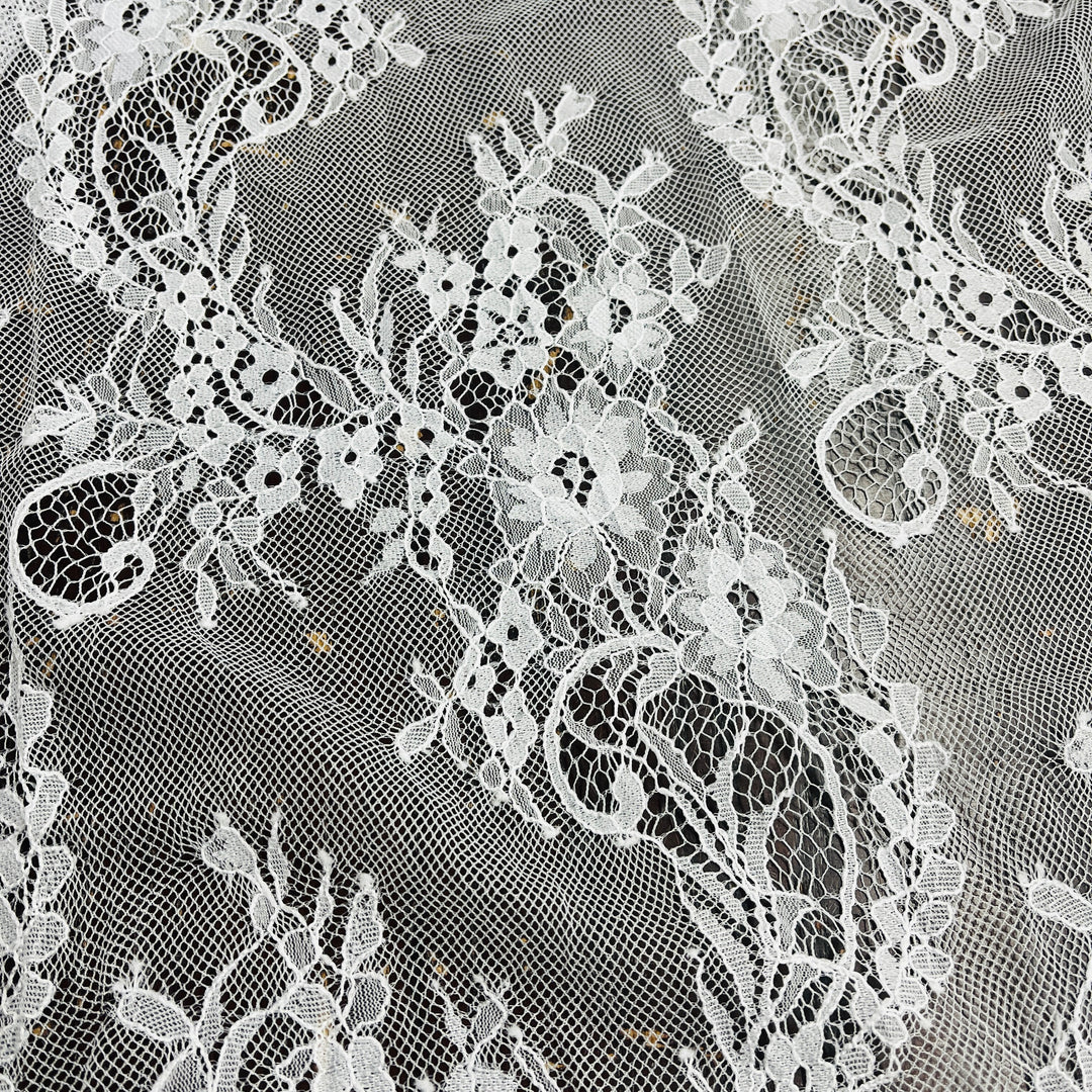 Chantilly Embroidered Lace Fabric with Eyelash Scallop | Lace USA - 68122W