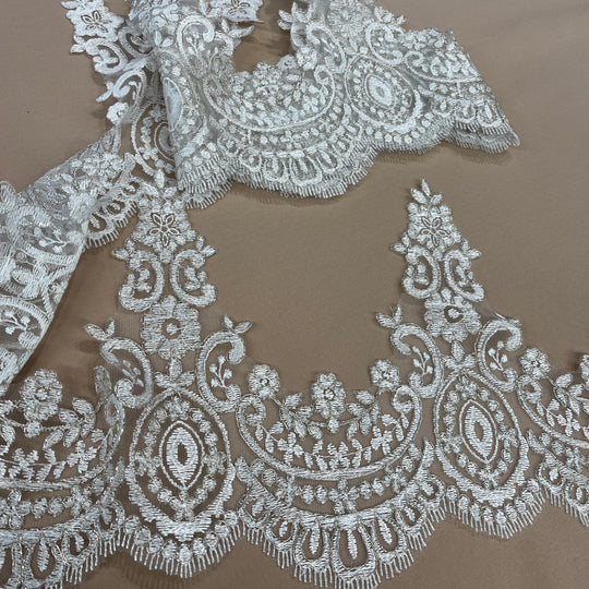 Corded Lace Trimming Embroidered on 100% Polyester Net Mesh | Lace USA - 96794W