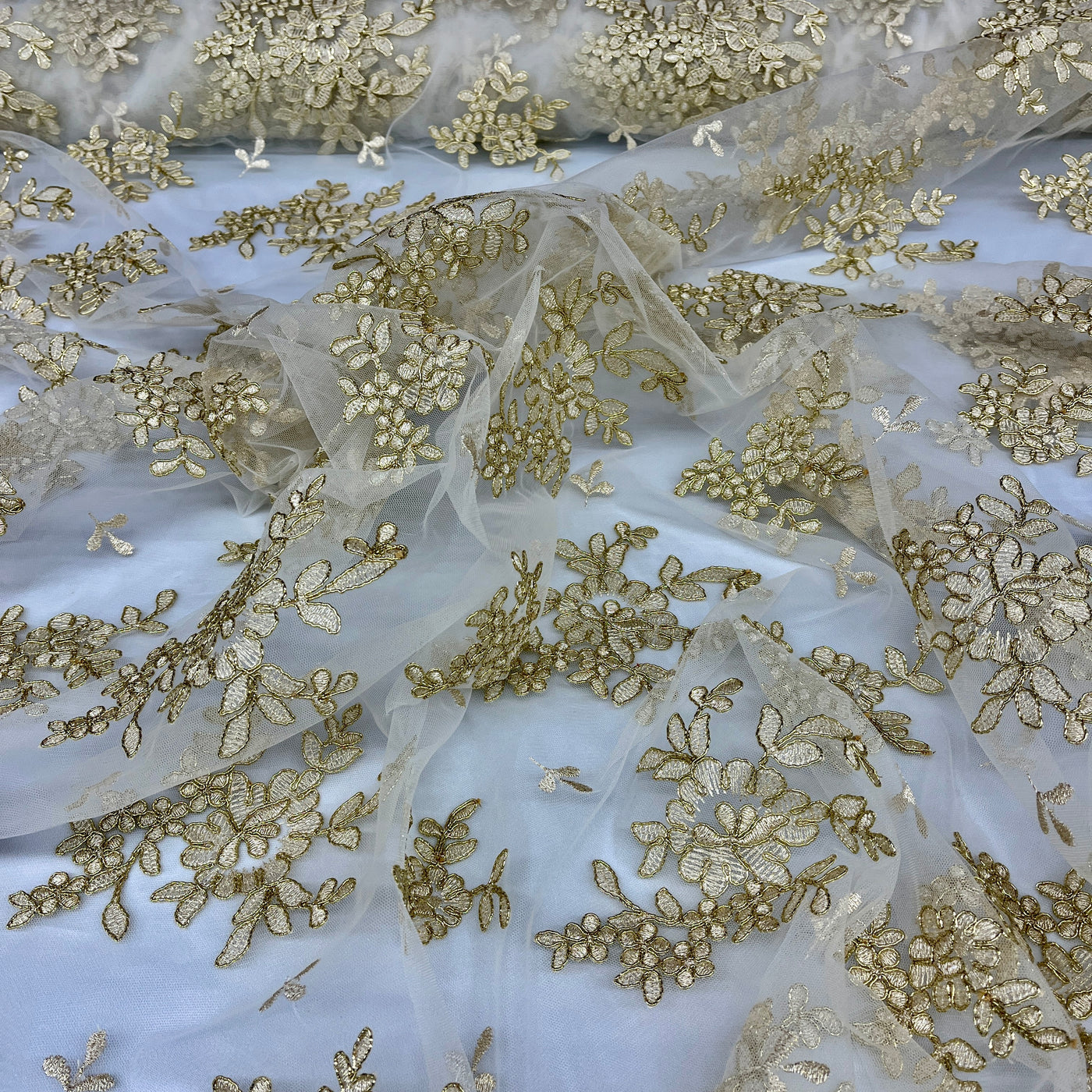 Corded Bridal Lace Fabric Embroidered on 100% Polyester Net Mesh | Lace USA - 91436W