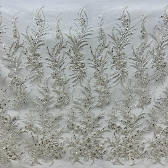 Beaded Lace Fabric Embroidered on 100% Polyester Net Mesh | Lace USA - GD-266 50" Wide