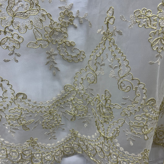 Corded Bridal Lace Fabric Embroidered on 100% Polyester Net Mesh | Lace USA -96806W