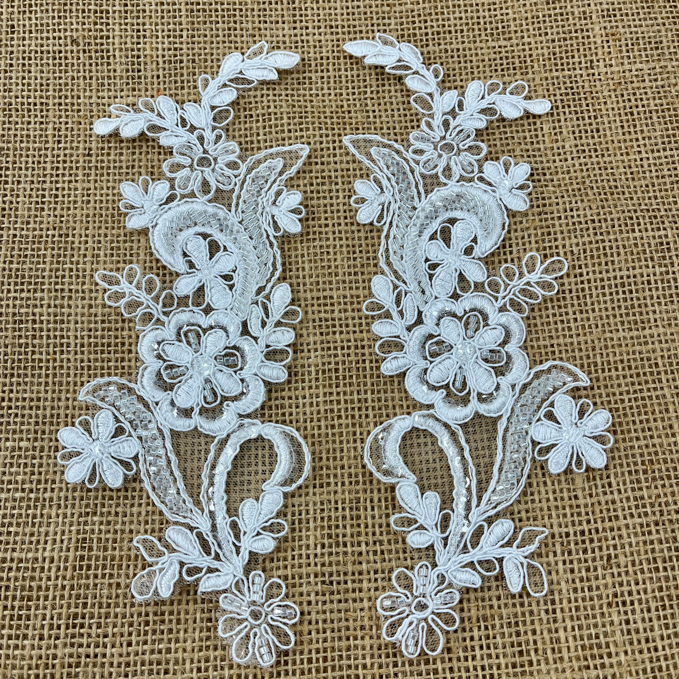 Beaded & Corded Floral Lace Applique Embroidered on 100% Polyester | Lace USA - KZ-67