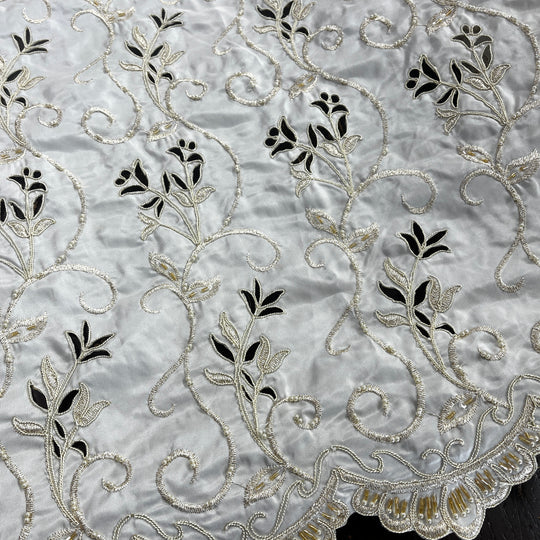 Beaded Bridal Lace Fabric Embroidered on 100% Polyester Satin | Lace USA - 96938T-BP