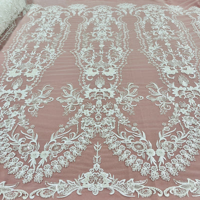 Beaded Lace Fabric Embroidered on 100% Polyester Net Mesh | Lace USA - GD-237341