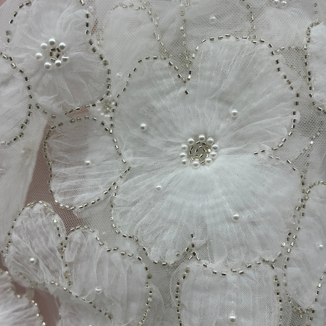 Beaded 3D Floral Lace Fabric Embroidered on 100% Polyester Net Mesh | Lace USA - GD-216