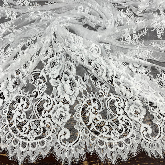 Chantilly Embroidered Lace Fabric with Eyelash Scallop | Lace USA - 68126W