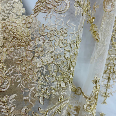 Corded Bridal Lace Fabric Embroidered on 100% Polyester Net Mesh | Lace USA - 97136W