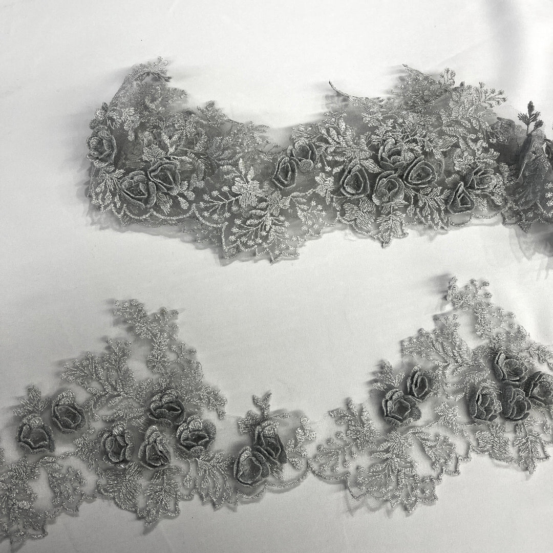 3D Floral Lace Trimming Embroidered on 100% Polyester Net Mesh | Lace USA - 21853W