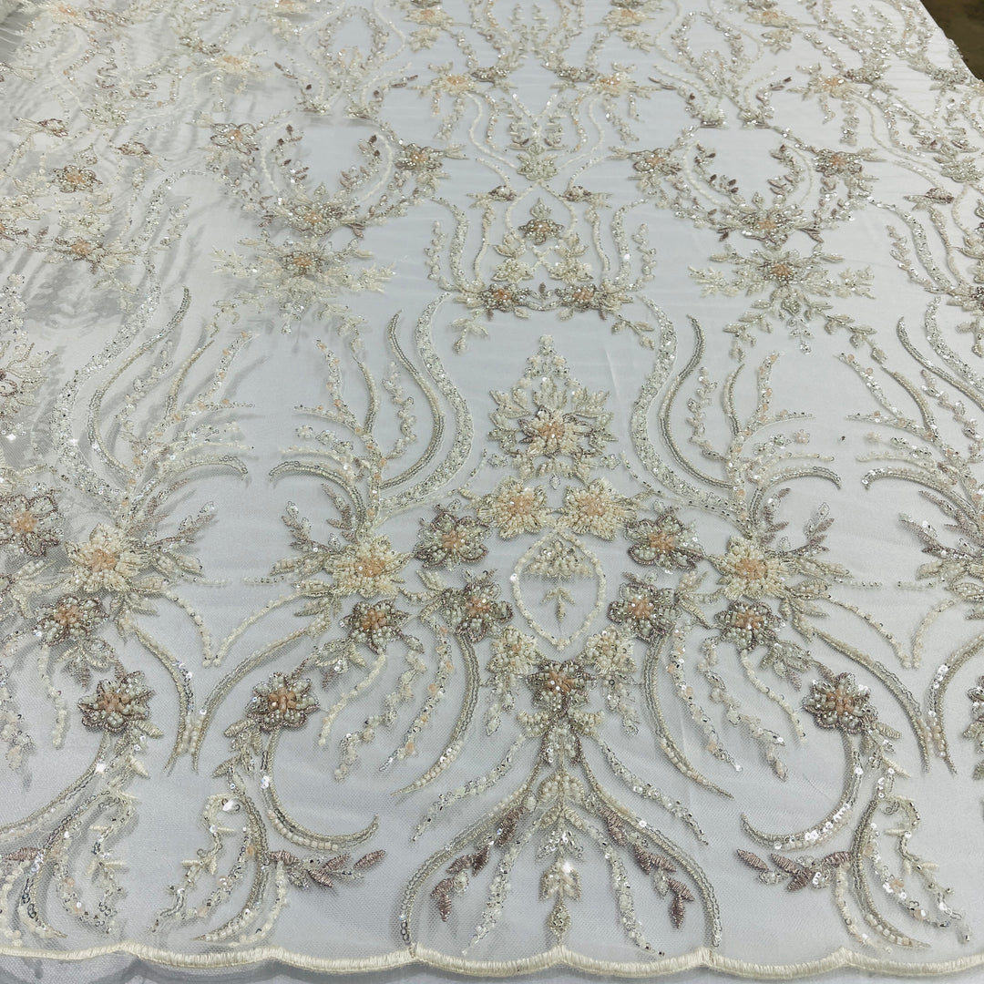 Beaded Lace Fabric Embroidered on 100% Polyester Net Mesh | Lace USA - GD-26227
