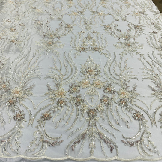 Beaded Lace Fabric Embroidered on 100% Polyester Net Mesh | Lace USA - GD-26227