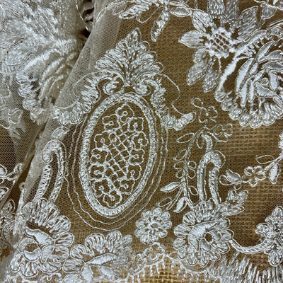 Corded Bridal Lace Fabric Embroidered on 100% Polyester Net Mesh | Lace USA -96788W