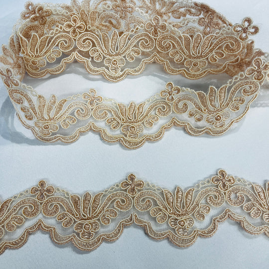 Corded Lace Trimming Embroidered on 100% Polyester Net Mesh | Lace USA - 97084W
