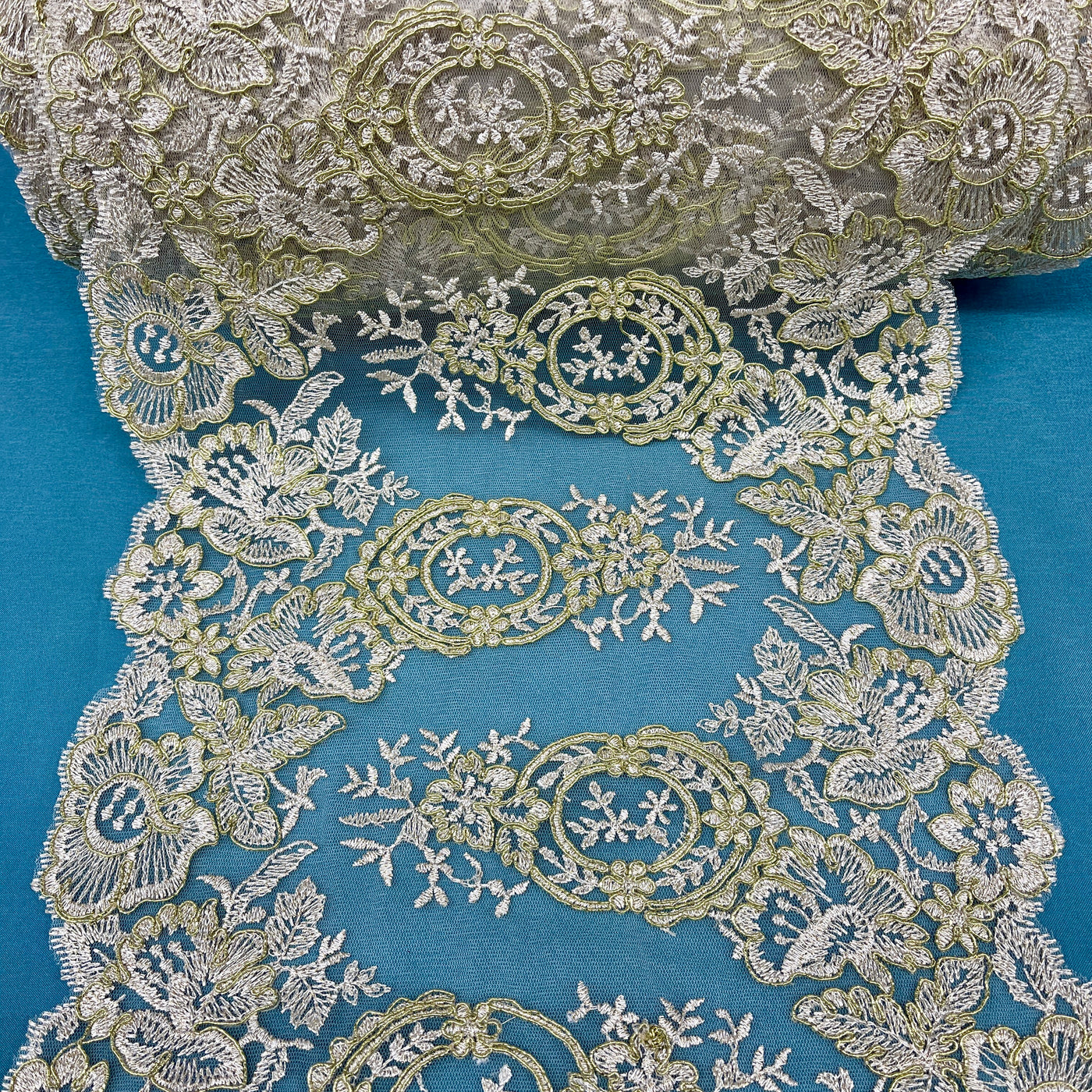 Corded Double Sided Lace Trimming Embroidered on 100% Polyester Net Mesh | Lace USA - 97039W/2