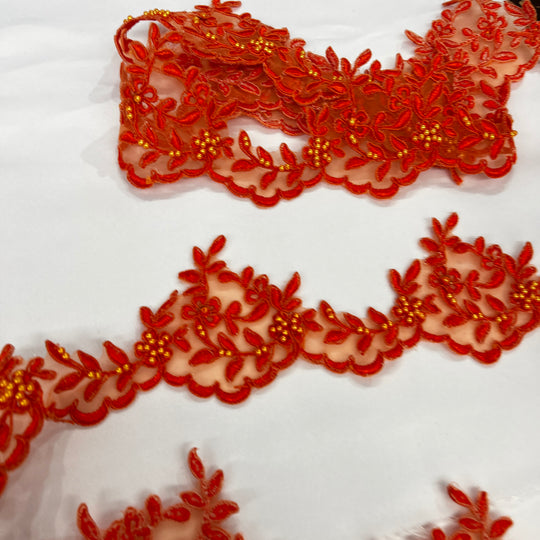 Beaded & Corded Lace Trimming Embroidered on 100% Polyester  Organza | Lace USA - 95909N-BP