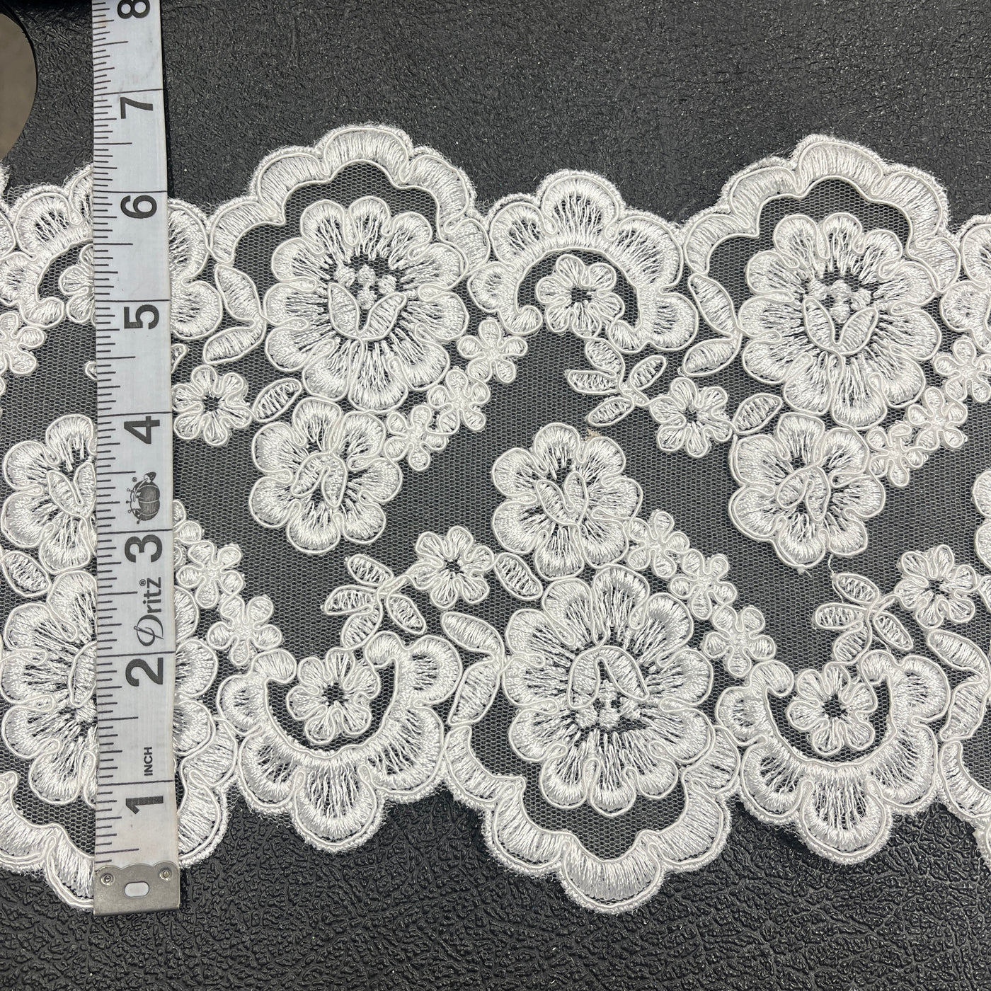 Corded Double Sided Lace Trimming Embroidered on 100% Polyester Net Mesh | Lace USA - 97127W/2