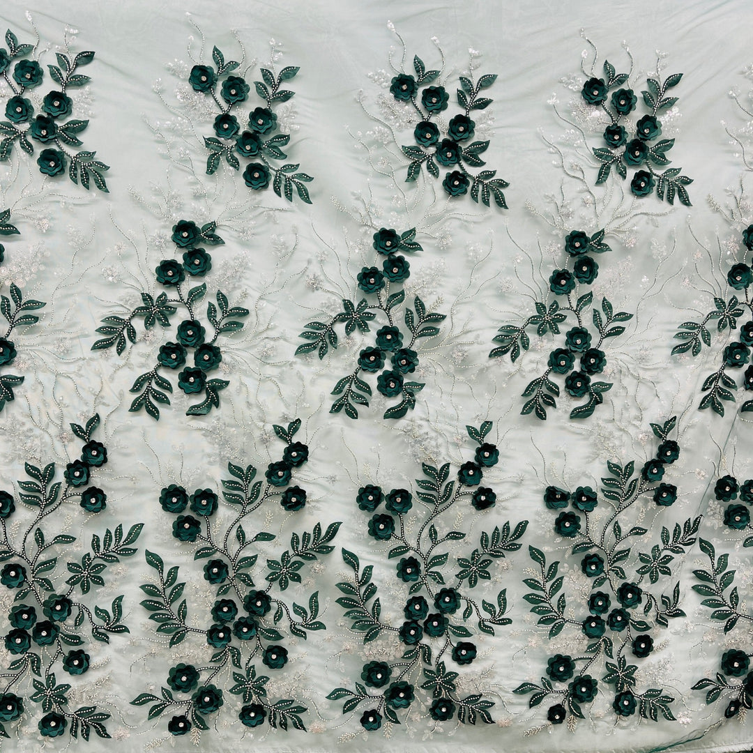 Beaded 3D Floral Lace Fabric Embroidered on 100% Polyester Net Mesh | Lace USA - GD-229