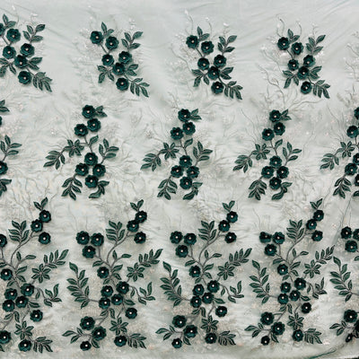 Beaded 3D Floral Lace Fabric Embroidered on 100% Polyester Net Mesh | Lace USA - GD-229