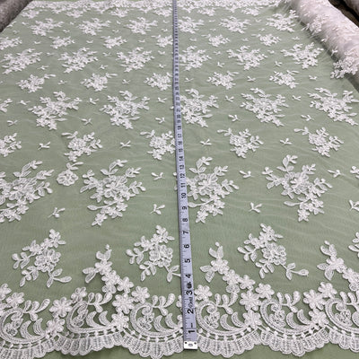 Corded Bridal Lace Fabric Embroidered on 100% Polyester Net Mesh | Lace USA - 91436W