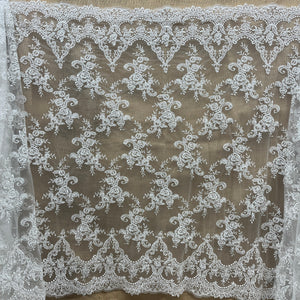 Beaded & Corded Bridal Lace Fabric Embroidered on 100% Polyester Net Mesh | Lace USA - 96806W-BPB