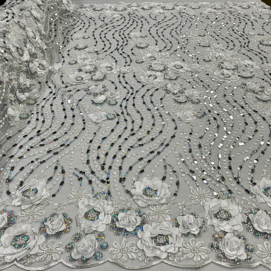 Beaded and Sequined 3D Floral Sparkling Lace Fabric Embroidered on 100% Polyester Net Mesh | Lace USA - GD-2212