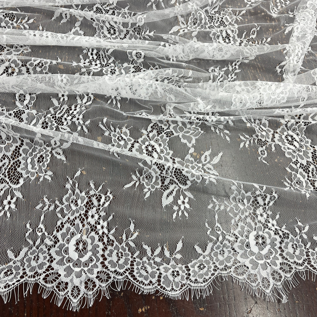 Chantilly Embroidered Lace Fabric with Eyelash Scallop | Lace USA - 68139W