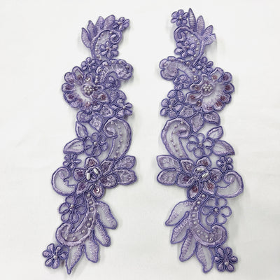 Beaded & Corded Floral Lace Applique Embroidered on 100% Polyester Organza | LaceUSA - 95931N-BP Lilac