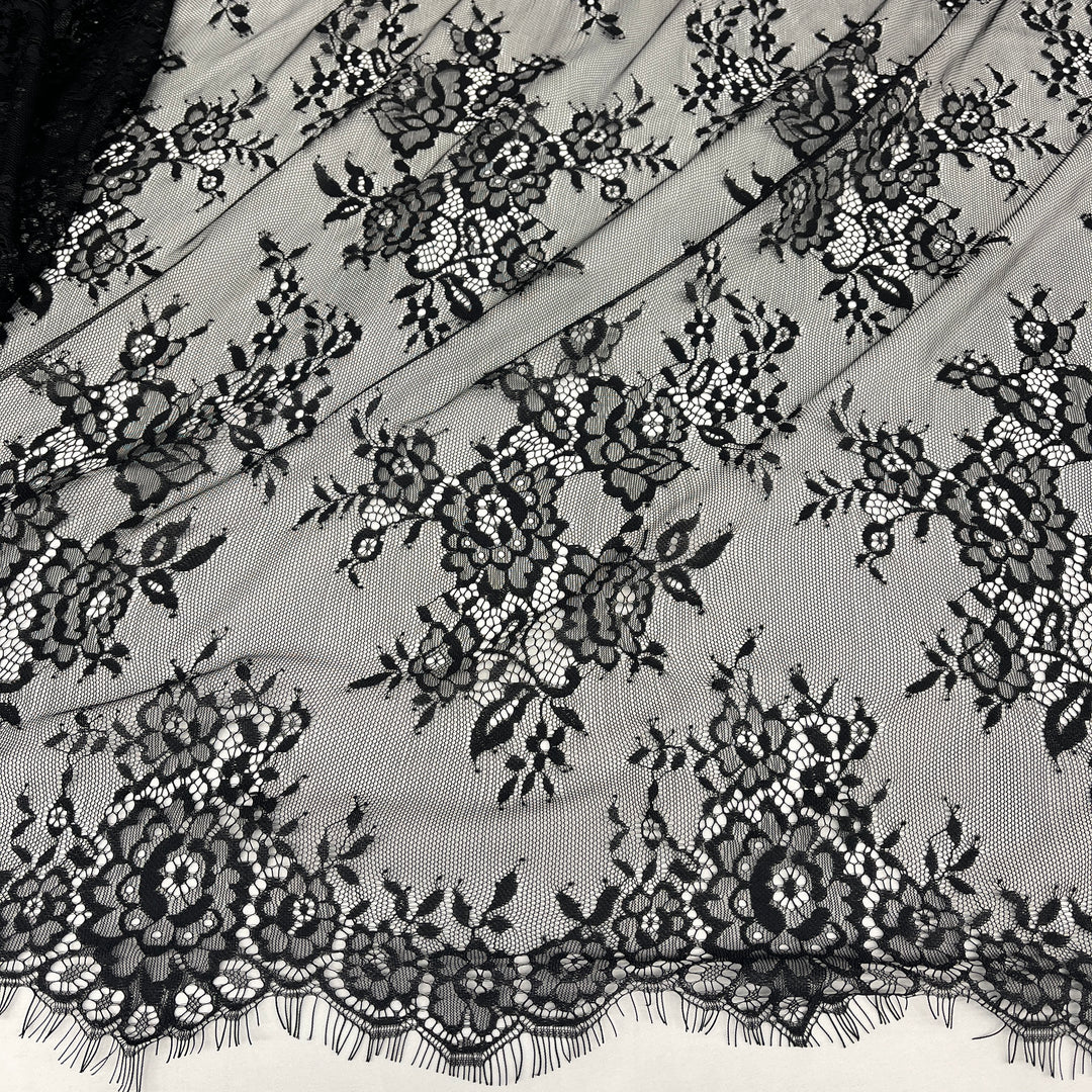 Chantilly Embroidered Lace Fabric with Eyelash Scallop | Lace USA - 68139W