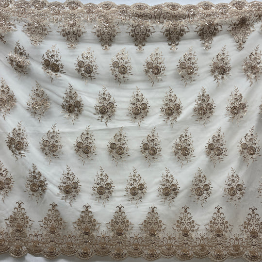 Beaded Lace Fabric Embroidered on 100% Polyester Net Mesh | Lace USA - GD-88