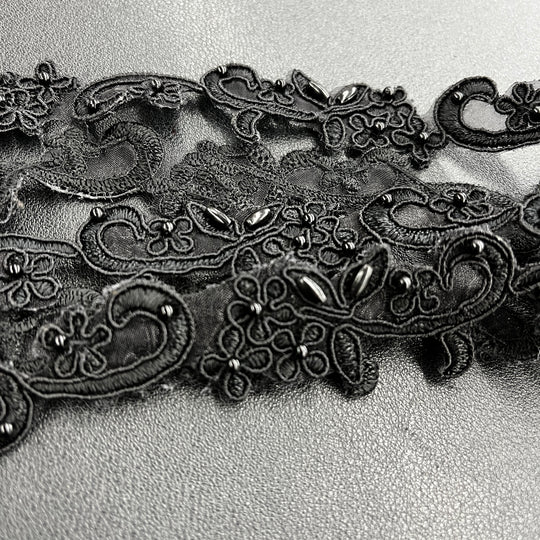 Beaded & Corded Lace Trimming Embroidered on 100% Polyester  Organza | Lace USA - 95113N-BP