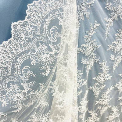 Corded Bridal Lace Fabric Embroidered on 100% Polyester Net Mesh | Lace USA - 96979W