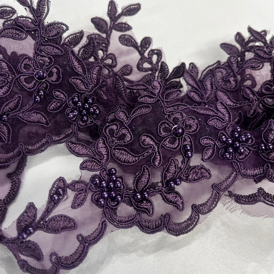 Beaded & Corded Lace Trimming Embroidered on 100% Polyester  Organza | Lace USA - 95909N-BP