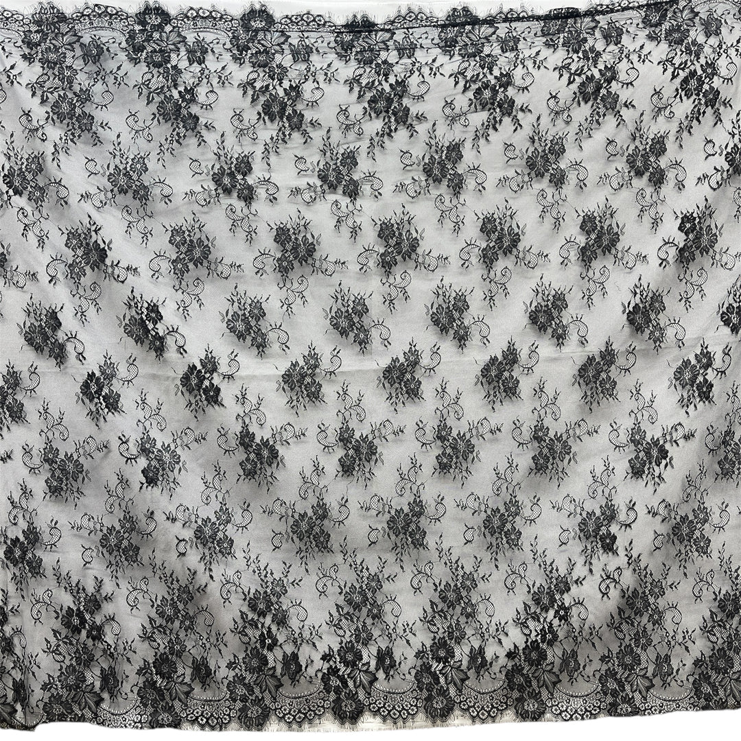 Chantilly Embroidered Lace Fabric with Eyelash Scallop | Lace USA - 68125W