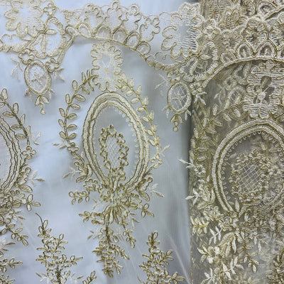 Corded Bridal Lace Fabric Embroidered on 100% Polyester Net Mesh | Lace USA - 97055W