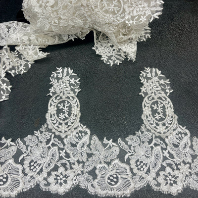 Corded Lace Trimming Embroidered on 100% Polyester Net Mesh | Lace USA - 97039W