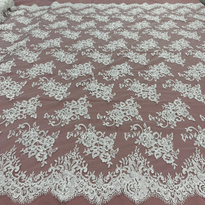 Beaded Lace Fabric Embroidered on 100% Polyester Net Mesh | Lace USA - 96682W-BP Ivory