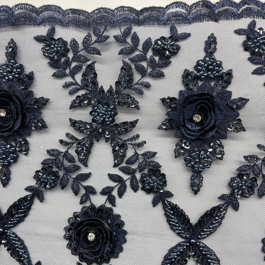 Beaded 3D Floral Lace Fabric Embroidered on 100% Polyester Net Mesh | Lace USA - GD-901