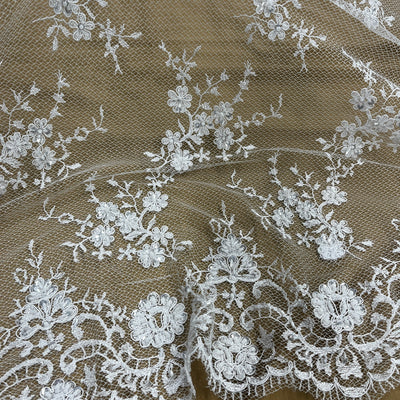 Beaded Lace Fabric Embroidered on 100% Polyester Net Mesh | Lace USA - 96731W-BP White