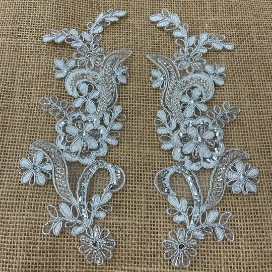 Beaded & Corded Floral Lace Applique Embroidered on 100% Polyester | Lace USA - KZ-67