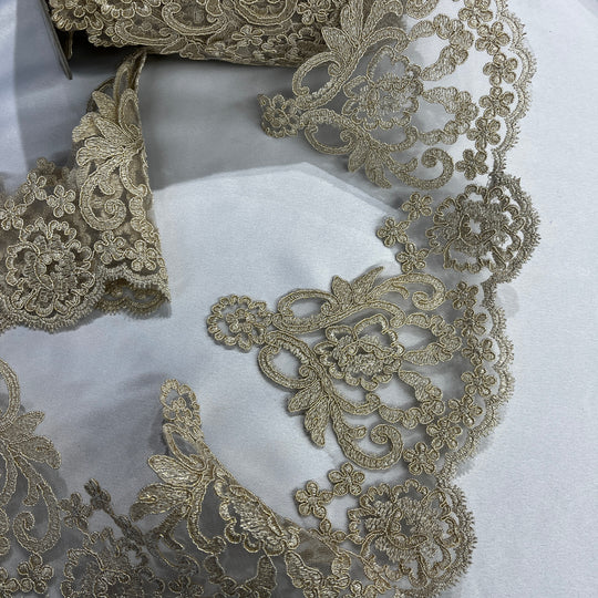 Corded Lace Trimming Embroidered on 100% Polyester Net Mesh | Lace USA - 97214W