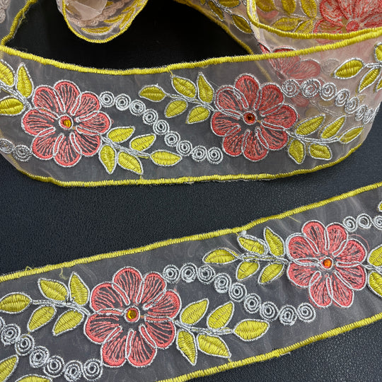 Beaded & Corded Lace Trimming Embroidered on 100% Polyester  Organza | Lace USA - 96307N-RS