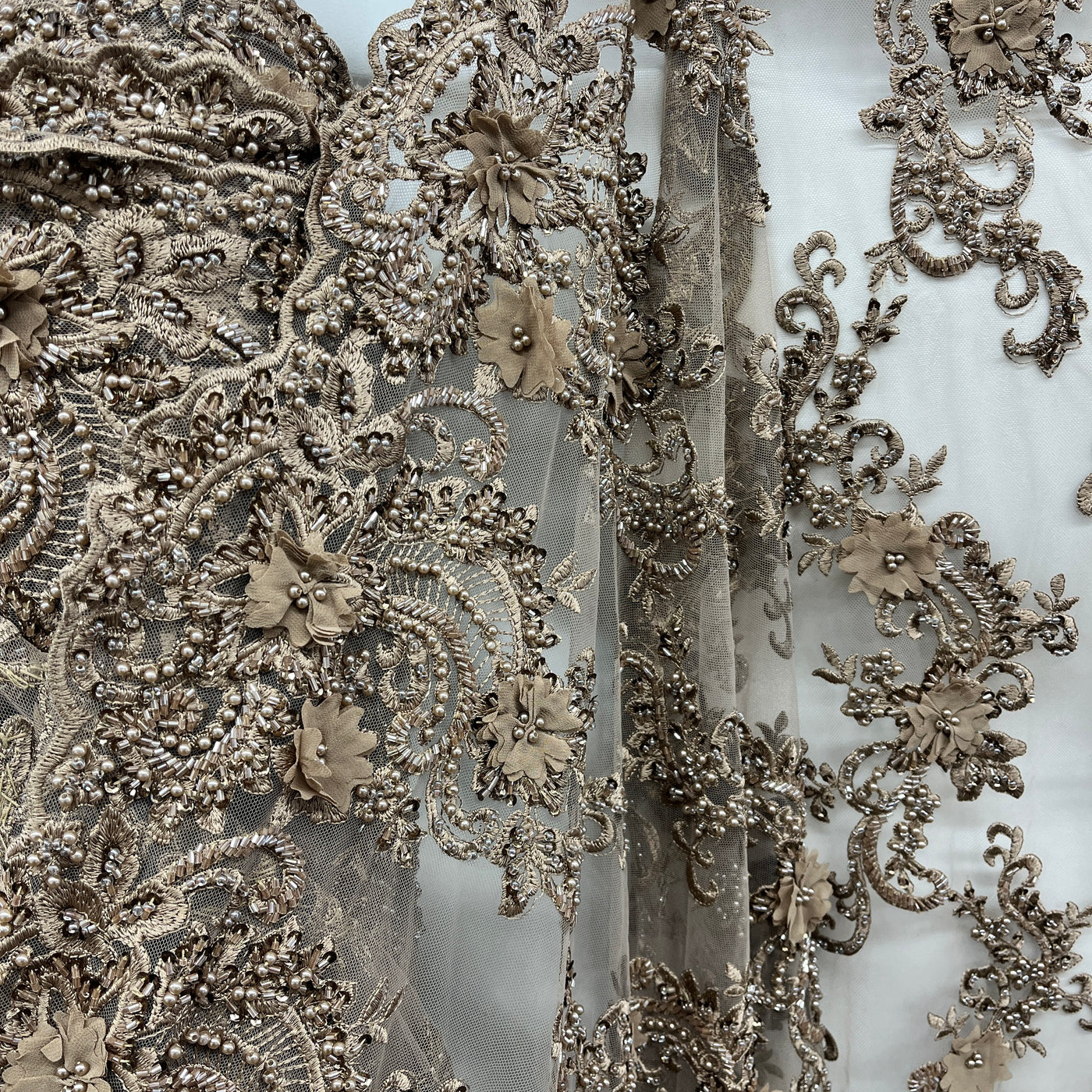 3D Floral Lace Fabric Embroidered on 100% Polyester Net Mesh | Lace USA - GD-2303