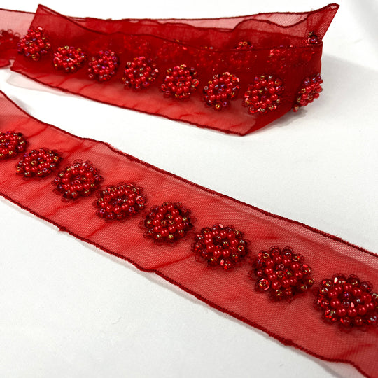 Beaded Lace Trimming Embroidered on 100% Polyester Mesh | Lace USA - 21766WN-BP