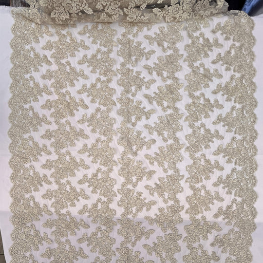 Corded Bridal Lace Fabric Embroidered on 100% Polyester Net Mesh | Lace USA - 95409W