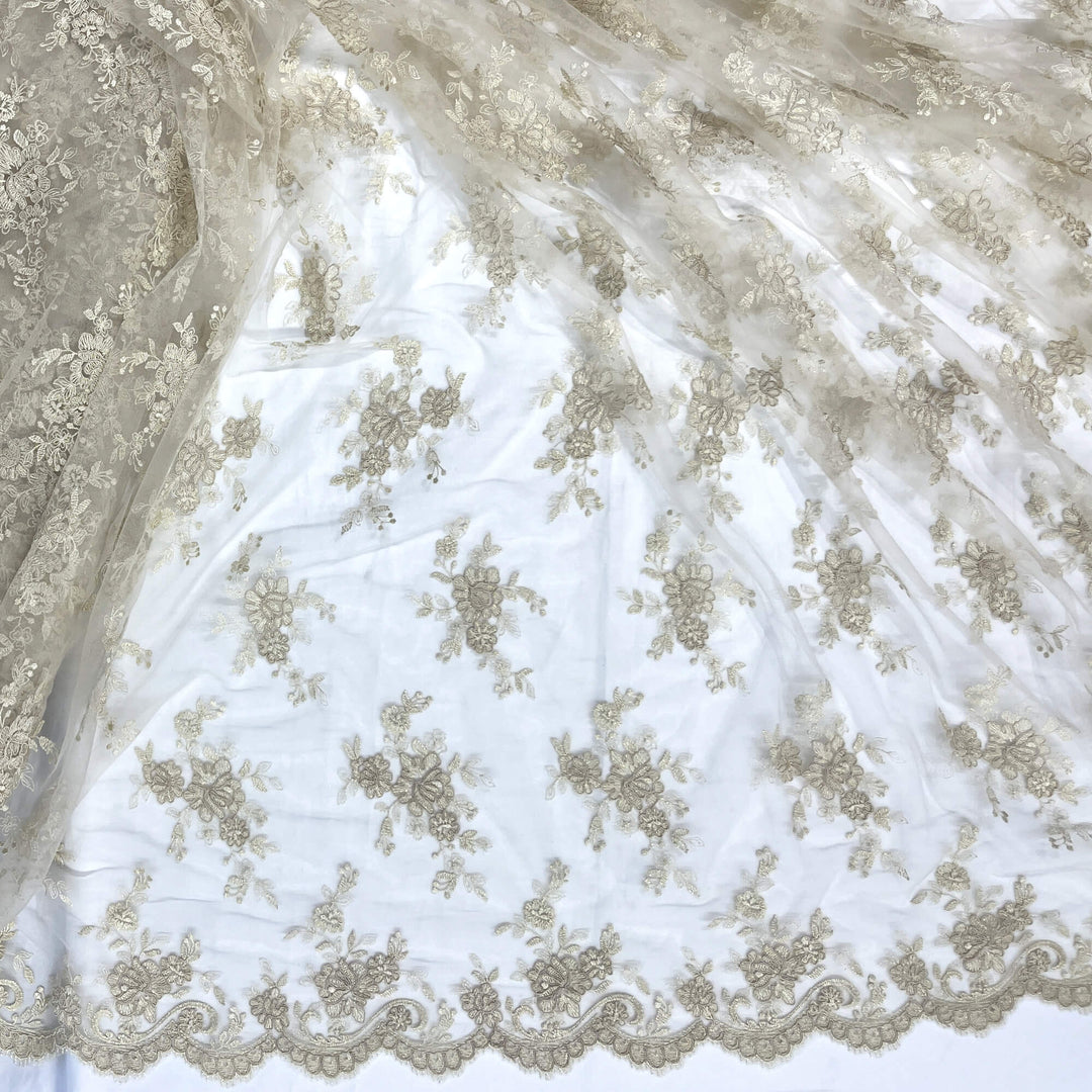 Corded Bridal Lace Fabric Embroidered on 100% Polyester Net Mesh | Lace USA - 96517W