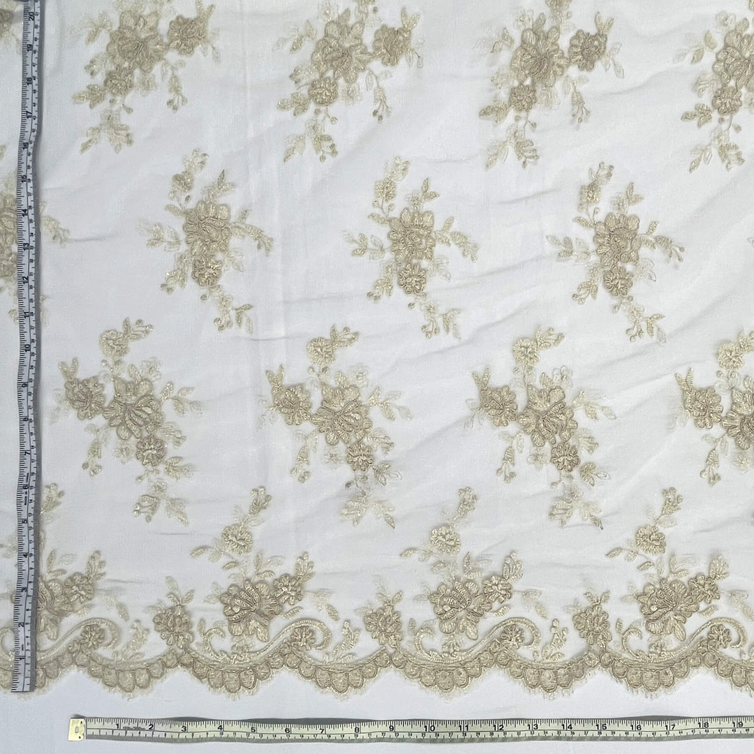 Corded Bridal Lace Fabric Embroidered on 100% Polyester Net Mesh | Lace USA - 96517W