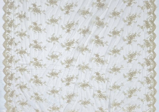 Corded Bridal Lace Fabric Embroidered on 100% Polyester Net Mesh | Lace USA - 96517W