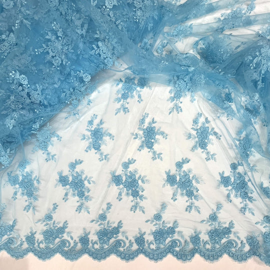 Corded Bridal Lace Fabric Embroidered on 100% Polyester Net Mesh | Lace USA - 96517W