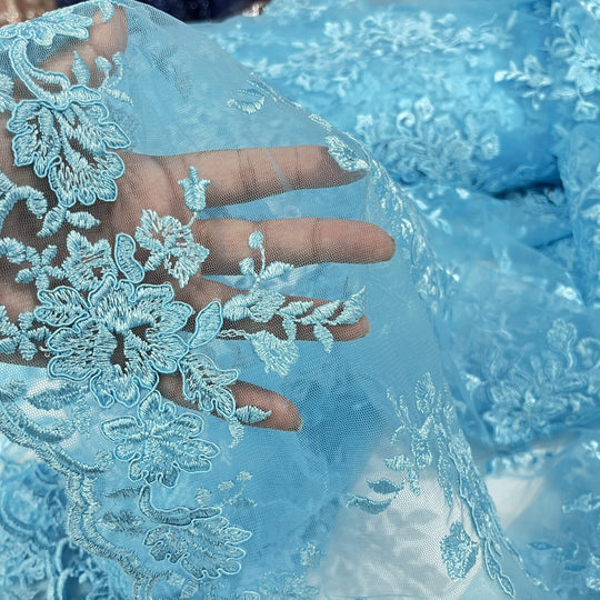 Corded Floral Lace Fabric with Scalloped Edges – Bridal & Dress Lace | Lace USA - 97154W